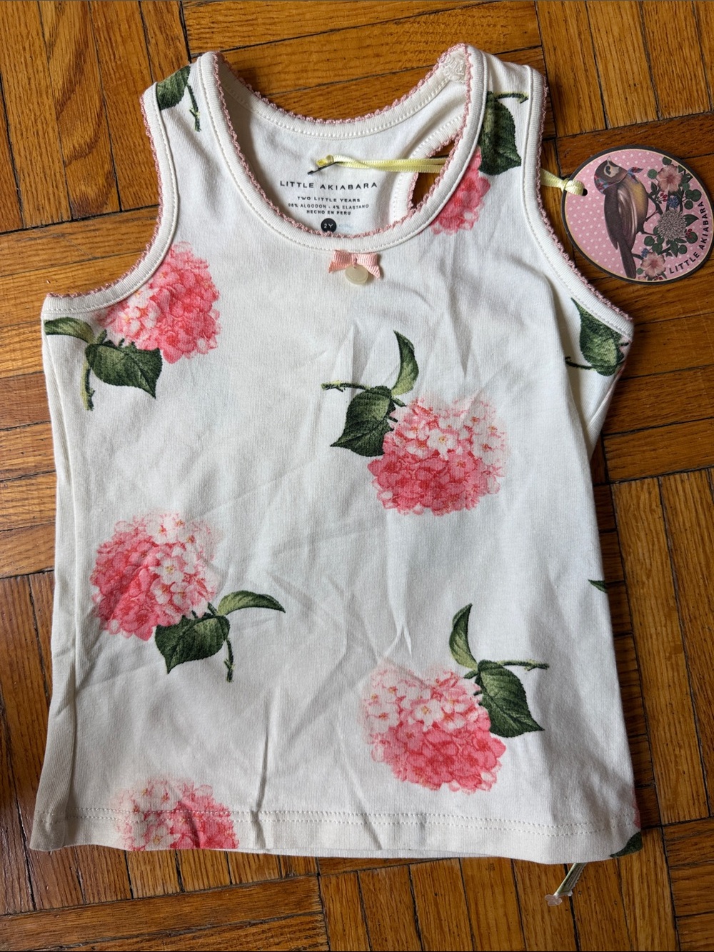 Little Akiabara White & Pink Floral Tank Top size 2 nwt
